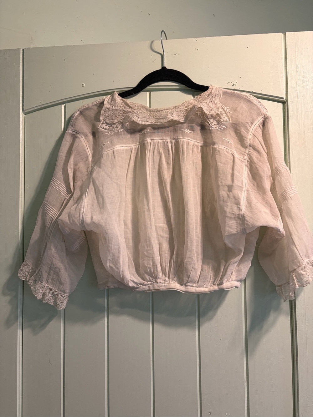 Edwardian Cotton Lace Vintage White Gauzy Peasant Blouse Corset Cover XS